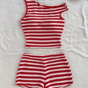 SHEIN Red and White Striped Knit Set